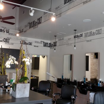 Taylor and Colt BarberSpa branding through wall graphics