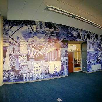 Vinyl wall mural installed at University of Michigan Credit Union State Street branch