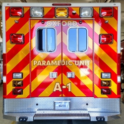 Reflective Vinyl Chevron on the Rear of an Oxford Ambulance